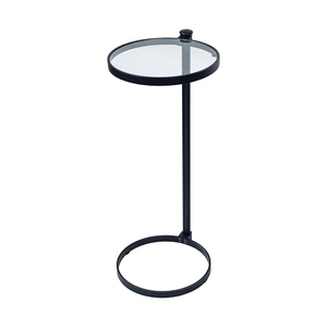 Black Glass Drink <b>Table</b> Metal Martini <b>Round</b> <b>Small</b> Drink Side <b>Table</b> for Couch Tempered Glass C Shaped End <b>Table</b> - Product Image 1