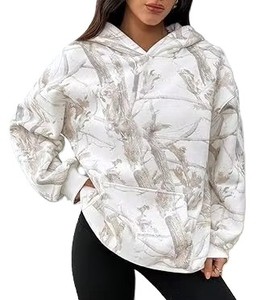 Sweat à capuche oversize vintage pour femme, imprimé uni, en molleton tricoté épais, style streetwear, automne-hiver, 100 % coton - Product Image 3