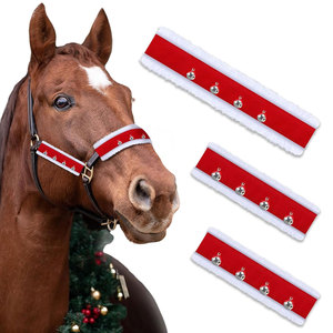 Correa de caballo de lana roja con cascabeles plateados y ribete blanco para equitación. - Product Image 1