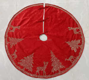 Golden Snowflake Border Beaded Christmas Tree Skirt 48 Inch <b>Red</b> Velvet Holiday Decor Boutique Wholesale Artistry By PR India - Product Image 3