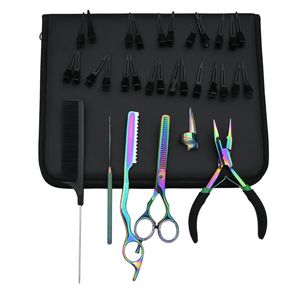 Kit complet d'outils pour extensions capillaires : Pince à micro-anneaux, crochet de tirage, ciseaux effilants, rasoir, peigne à queue de rat, doigtier et pinces - Product Image 1