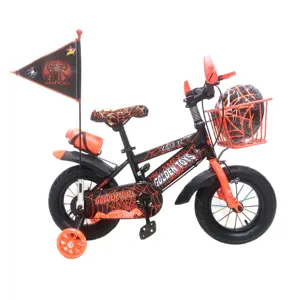 2024 최신 모델 12 14 인치 유행 어린이 자전거 플래시 바퀴 키즈 소프트 시트 어린이 자전거 헬멧 백 포크 레드 플래그