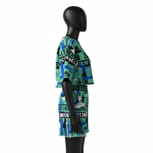 Ensemble Crop Top et Short pour Femmes en Polyester Spandex Extensible Lisse Vert Bleu Sublimation Intégrale Logo 100% Coton Crop Top & Short - Product Image 3