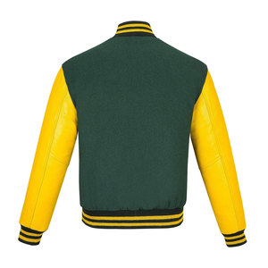 เสื้อแจ็คเก็ตวาร์ซิตี้สีเขียวและเหลืองสำหรับผู้ชาย ทรงปกติ ปกคอพับ ติดกระดุม สีพื้น ผลิตจากหนัง PU เหมาะสำหรับใส่ในฤดูใบไม้ร่วง - Product Image 2