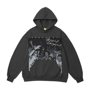Sudadera con capucha gris para hombre, con cremallera, forro polar, estampado de corona brillante, informal, para invierno, poliéster/algodón, ecológica, teñido liso - Product Image 1