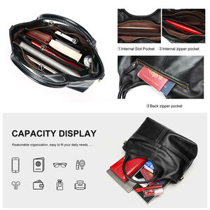 Sac à main à bandoulière de luxe en cuir véritable, couleur unie, personnalisable, fermeture éclair, grande capacité, sac à main pour femmes - Product Image 5