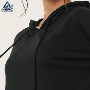 Plain Black Color Long Sleeve Cropped Hoodie And Jogger <b>Sets</b>, Fitness Gym Wear Women Clothing Comfort Fit Outfits <b>Set</b> - Product Image 4