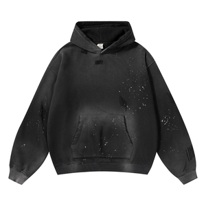 Sweats à capuche teints par pulvérisation Hiver 2026, couleur unie, en molleton vierge, coton lavé Dirty Monkey, épais 360 g/m², grammage lourd pour hommes - Product Image 1