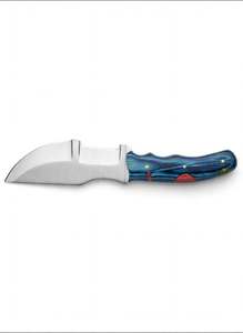 Cuchillo Recurvo Hecho a Mano de Acero Inoxidable con Mango de Madera Pakkawood Azul y Funda de Cuero - Product Image 2