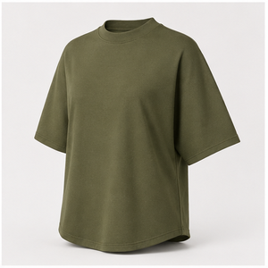Camiseta Oversize de Cuello Alto y Manga hasta el Codo en Verde Oliva Oscuro para Mujer WTS-0024 - Product Image 3