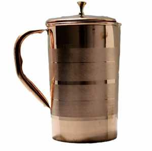 Pure Copper Water <b>Jug</b> with Lid Ayurvedic Drinkware Pitcher for Health Hotel Restaurant Use Plain Finish Drink Pitcher - Product Image 1