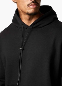 Sweat-shirt à capuche oversize pour homme, noir uni, en molleton de coton, coupe décontractée, avec poches, pour l'automne - Product Image 5