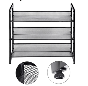 OEM/ODM Vietnam <b>3</b> Tier Adjustable Metal Mesh Shoe Rack Storage Organizer Stand Stackable Flat or Angled Shelf Black - Product Image 4