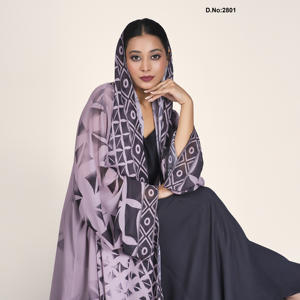 Elegant Chiffon Abaya Style <b>Shrug</b> <b>for</b> Modest Wear, Flowing Silhouette, Printed Design, Lightweight Fabric, Graceful Evening Look - Product Image 3