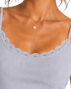 Top corto de tirantes finos azul claro para mujer, con encaje y ribetes, sin mangas, de algodón, ajustado, informal, para verano, estilo camiseta sin mangas, a la moda. - Product Image 5