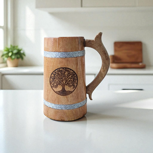 Jarra de Cerveza de Madera Estilo Americano Hecha a Mano con Asa, Logotipo Personalizado, Apta para Lavavajillas, Embalaje en Caja Blanca, Madera de Mango Natural Oscura - Product Image 4