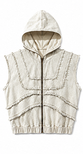 เสื้อกั๊กยีนส์มีฮู้ดแขนกุดสำหรับผู้ชายสไตล์สตรีทแวร์ - Product Image 3