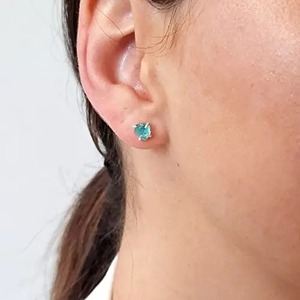 Handmade Classic <b>Silver</b>-Plated March Birthstone Earrings 5-7mm Genuine Apatite Gemstone <b>Stud</b> Jewelry Gold Plating Fashion - Product Image 2