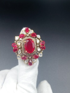 Vintage Flower Shape Red Oval Doublet Classic <b>Cocktail</b> <b>Ring</b> 18K <b>Gold</b> Plated Amaira Jewels Women's Wedding Engagement Jewelry - Product Image 4