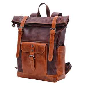 Men’s Rugged Leather Roll Top Backpack Masculine Design Rucksack For <b>Work</b> Hiking Durable Travel <b>Bag</b> LRTB-0156C - Product Image 5