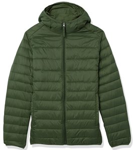 Men's Green Hooded Puffer <b>Jacket</b> Windproof Polyester <b>Casual</b> Coat With Zipper Closure - Product Image 3
