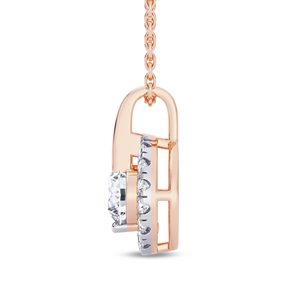 Collier pendentif en or rose avec diamant rond taille brillant et halo, chaîne classique pour femme, bijoux de fiançailles - Product Image 2