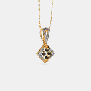Collier pendentif géométrique en or jaune avec perles noires et diamants de laboratoire - Product Image 5
