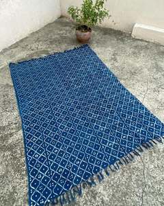 Floral Print <b>Indian</b> Handmade Hand Block Printed 100% Organic Cotton Eco-Friendly Soft <b>Throw</b> Modern Decorative Blanket Tassels - Product Image 1