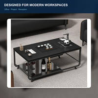 Table à thé en pierre avec structure en acier de 1300 mm, avec chauffe-thé et étagère inférieure, pour mobilier de bureau et de salon