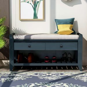 Shoe Rack with Comfortable <b>Cushioned</b> Seat and Practical Drawers Entryway Multipurpose <b>Storage</b> Bench - Product Image 2