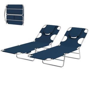 Ensemble de chaises longues d'extérieur bleu foncé, un ensemble de deux fauteuils pour bronzer - Product Image 5