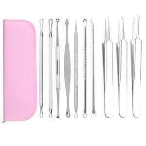 Kit de 10 Piezas de Extractores de Acné de Acero Inoxidable al por Mayor con Estuche de PU, Herramientas para Eliminar Puntos Negros y Limpiar los Poros Faciales - Product Image 1