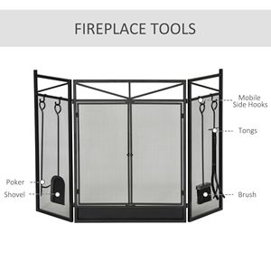 Schermo per caminetto pieghevole a 3 pannelli nero 2 porte magnetiche Set di utensili per caminetto 48 \ "X 0.75 \" protezione per scintilla antincendio spazzola per legna - Product Image 2