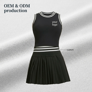 Women's Sporty Solid Pickleball Tank Top Pleated Skirt Set Spandex Material Quick Dry Elastic Waist Sleeveless O-Neck - Product Image 4