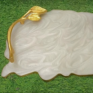 Luxury Leaf Shape Resin <b>Tray</b> with <b>Gold</b> Handles 12 Inch Decorative <b>Serving</b> <b>Tray</b> Handmade Gift <b>Tray</b> - Product Image 1