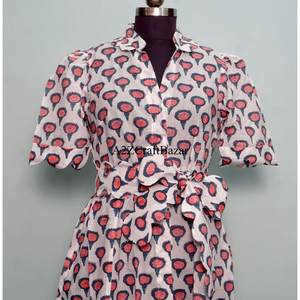 Vestido mini de algodón hecho a mano en India para mujer, con estampado floral hecho a mano, estilo casual y lindo para uso diario o fiestas. - Product Image 4