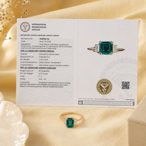 Anillo de Oro Sólido de 14 Quilates de Diseño Elegante, Estilo Étnico, con Diamante Cultivado en Laboratorio Certificado por IGI y Esmeralda Colombiana, Joyería para Mujer - Product Image 6