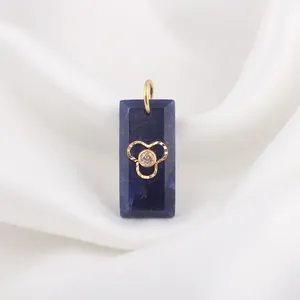 Connecteur de bijoux en sodalite naturelle, motif floral, serti de zircon cubique baguette, fait main, pour la création de bijoux DIY - Product Image 6