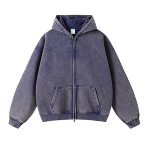 Sudadera con Capucha y Cremallera Unisex, Color Morado Sólido, Corte Holgado, Informal, para Otoño, 100% Algodón, Peso Medio, con Bolsillos Laterales - Product Image 5