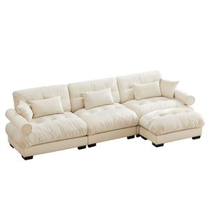 Divano Componibile in Velluto Super Confortevole e Oversize con Pouf Mobile, Braccioli Imbottiti e Tasche Profonde per Soggiorno - Product Image 4