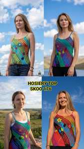 เสื้อกล้ามแฟชั่นผู้หญิง SK NOOR SONS Nepali Bohemian Blast Ins ตกแต่งริบบิ้นสวยงาม ผ้าเรยอนถัก ไซส์เดียว ไม่หดตัว - Product Image 4
