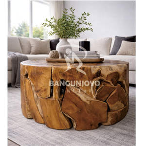 โต๊ะกาแฟไม้สักทรงกลมทันสมัยพร้อมที่เก็บของสำหรับห้องนั่งเล่น - Product Image 2