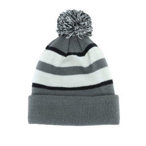 Gorro Unisex de Punto con Rayas Jacquard, Bordado 3D, Ajustable, con Remaches Lavados y Borla, 100% Acrílico, para Invierno - Product Image 2