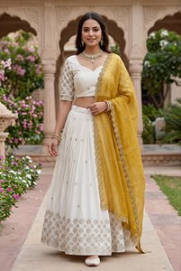 White Lehenga Choli With <b>Dupatta</b> Floral Embroidered <b>Net</b> Skirt Blouse Set Wedding Party Wear for Women - Product Image 4