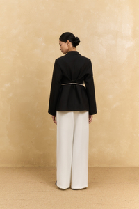 Women's <b>2</b>-<b>Piece</b> Woven <b>Set</b>, Notched Collar, Full Sleeve Top & Full-Length Pants, Polyester Rayon Spandex Blend, Solid Breathable - Product Image 6