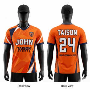 Maillot de Floorball Premium en Polyester 180 GSM, Design à Panneaux Blanc Pêche et Bleu Marine, Sublimation, Logo Personnalisé - Product Image 2