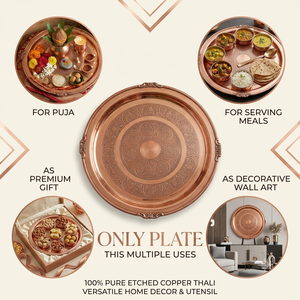 Plateau de service en cuivre gravé fait main, plat décoratif en cuivre, thali de Puja, assiette de présentation vintage, décoration de mariage, cadeau en gros - Product Image 5