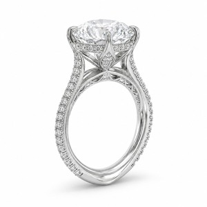 Bague de fiançailles et de mariage en argent 925 avec diamant de laboratoire rond brillant, halo caché et pavé cathédrale - Product Image 1