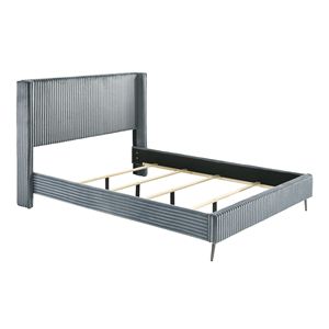 Cama Queen Mavela Azul con Panel Tapizado de Corduroy de Canalé Ancho, Comodidad y Estilo Premium - Product Image 4