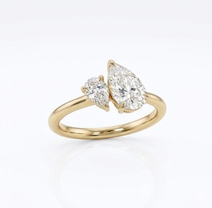 Toi et Moi <b>Ring</b> <b>Two</b> Pear Shape Diamond in 14K Gold <b>Ring</b> Lab Grown Diamond <b>Ring</b> <b>Two</b> <b>Stone</b> Bypass <b>Ring</b> Open Wrap Engagement <b>Ring</b> - Product Image 1